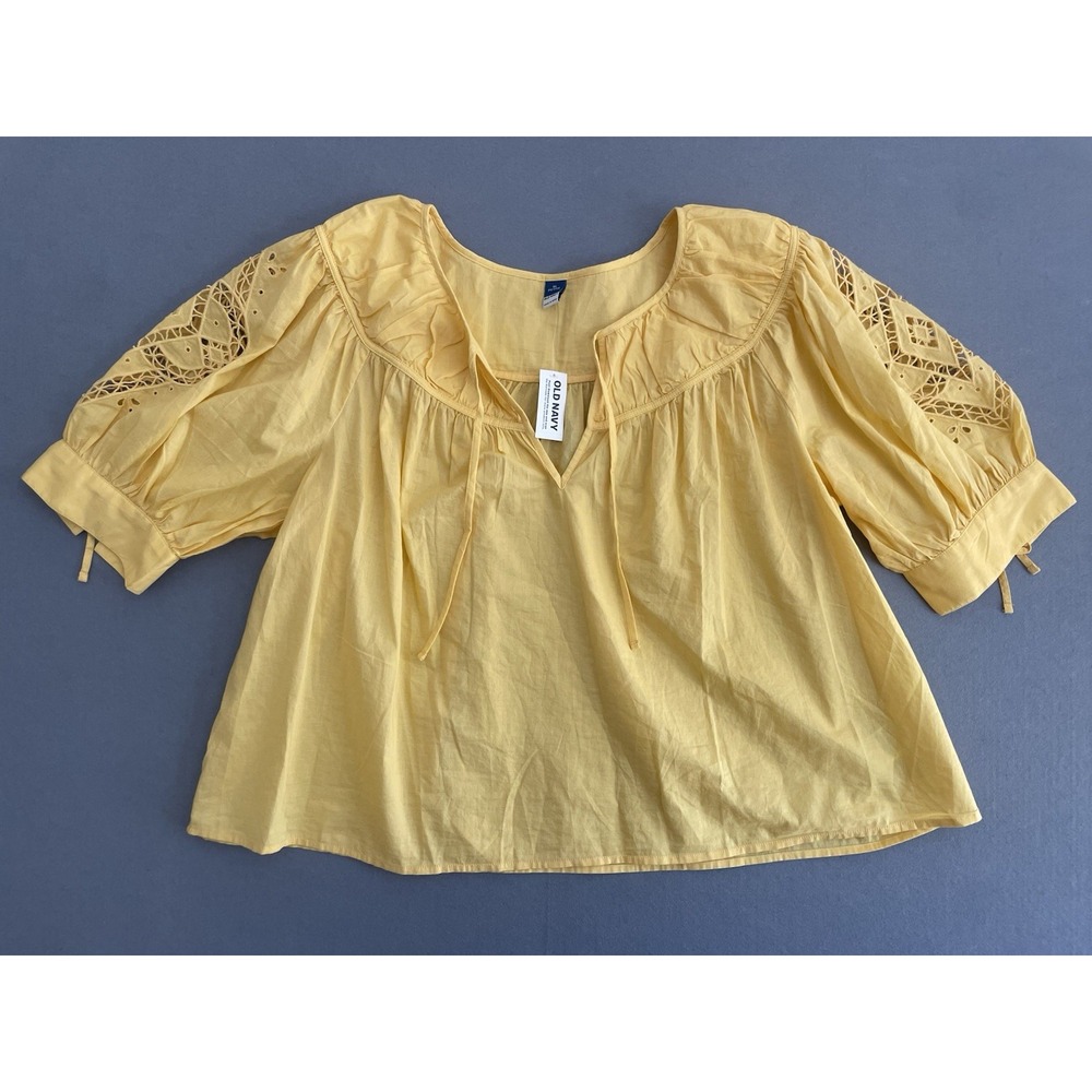 Old Navy‎ Women Top XLP Split V Neck Eyelet Sleeve Sunflower Yellow Blouse